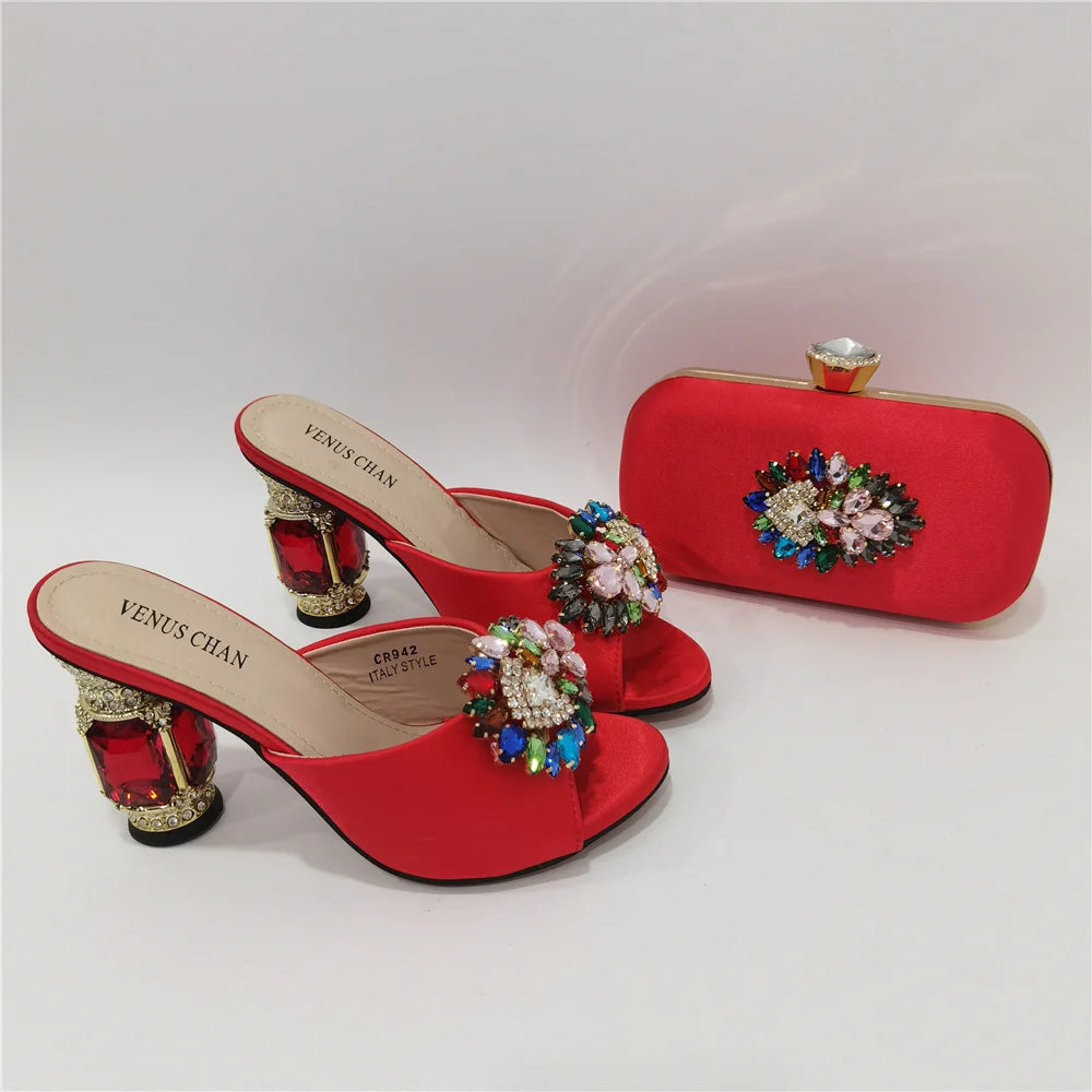 Classic Green Color Pointed Wine Glass Heel Design Ladies Shoes Dual-Use Ladies Bags Wedding Party Shoes Bag