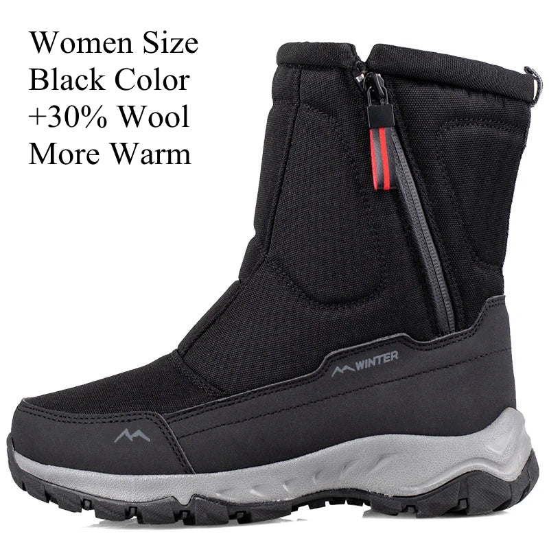 2023 New +30% Wool Women Snowboots More Warm Winter Shoes Non-Slip Waterproof Men’s Snow Boots Big Size 36-45 Outdoor Shoes