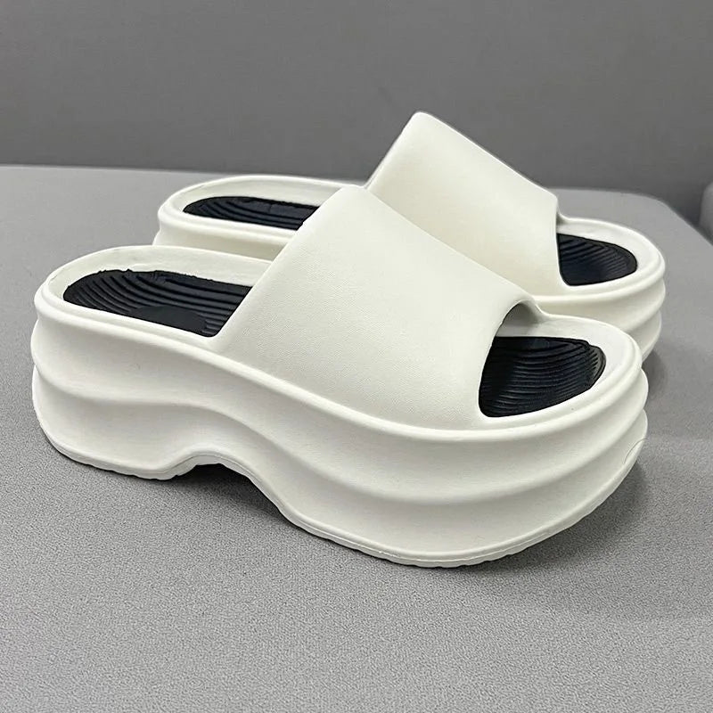 2024 New Elevated Soft Sole Anti Slip Women's Slippers Thick EVA Soft Sole Home Platform One Line Outwear Beach Summer Sandals
