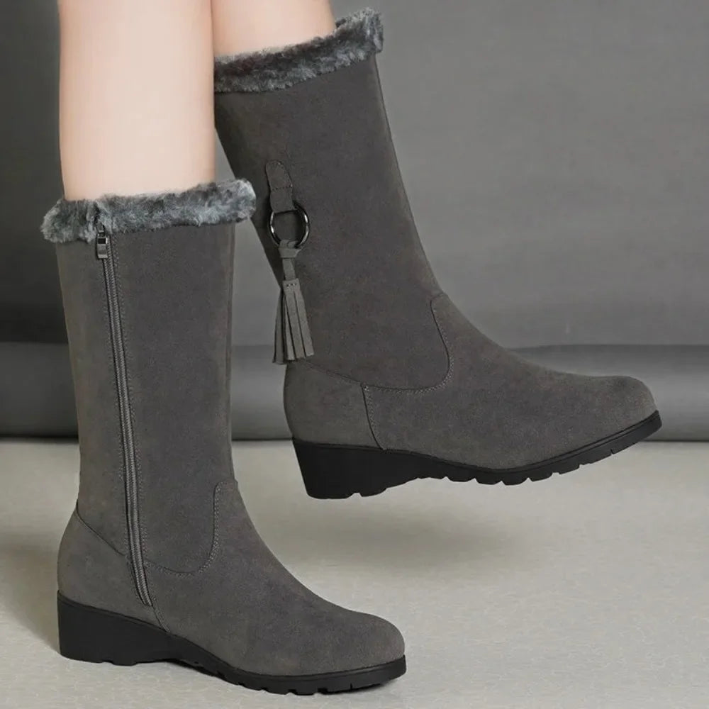 Bottes de neige pour femmes Bottes d'hiver Femmes Bottes épaisses en peluche avec fermeture éclair Antidérapantes Bottes hautes à cuisse Mode Chaudes en fourrure Chaussures d'hiver pour femmes Taille 35-41