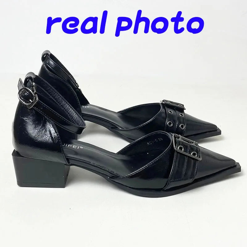 Female Pointed Toe Footwear Ankle Strap Ladies Medium Heels Shoes Shallow New 2025 Fashion Buckle Women 4cm Heels Pumps Shoes