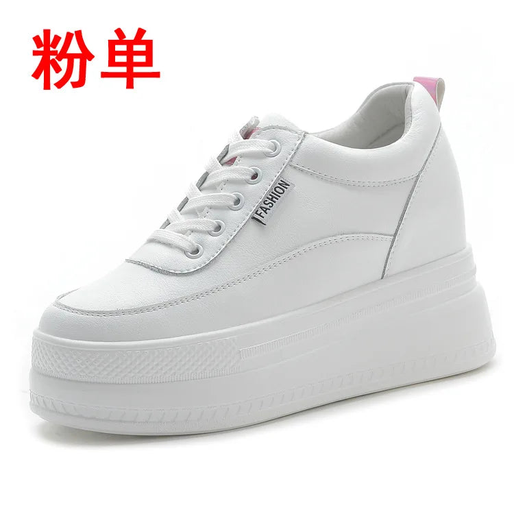 Genuine Leather Women Platform Air Mesh Hollow Sneakers Spring Casual Vulcanized Wedge Shoes Ladies Thick Bottom Court Sneakers