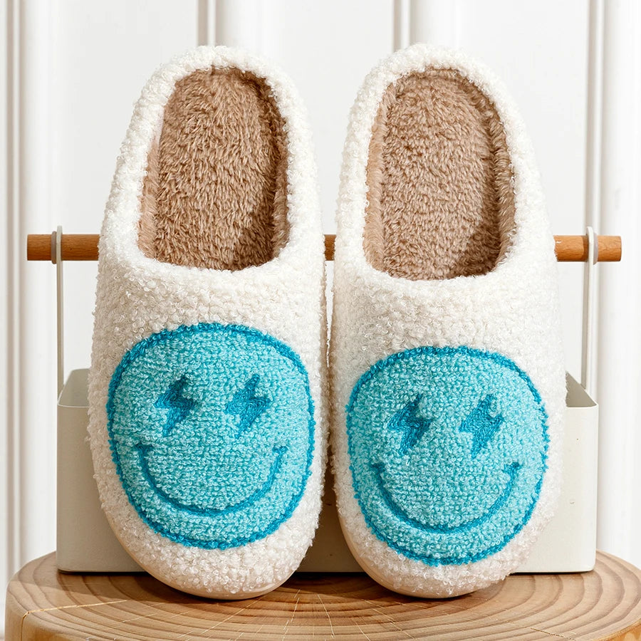 Chaussons pour femme, motif sourire éclair, super mignons, pour la maison, pour la chambre à coucher, pour l'hiver
