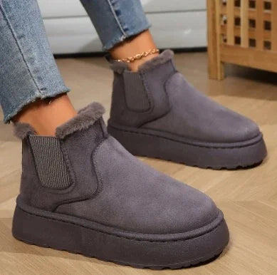 2024 Winter Women Short Plush Warm Snow Boots Casual Shoes New Suede Fur Chelsea Ankle Boots Flats Platform Ladies Shoes Botas