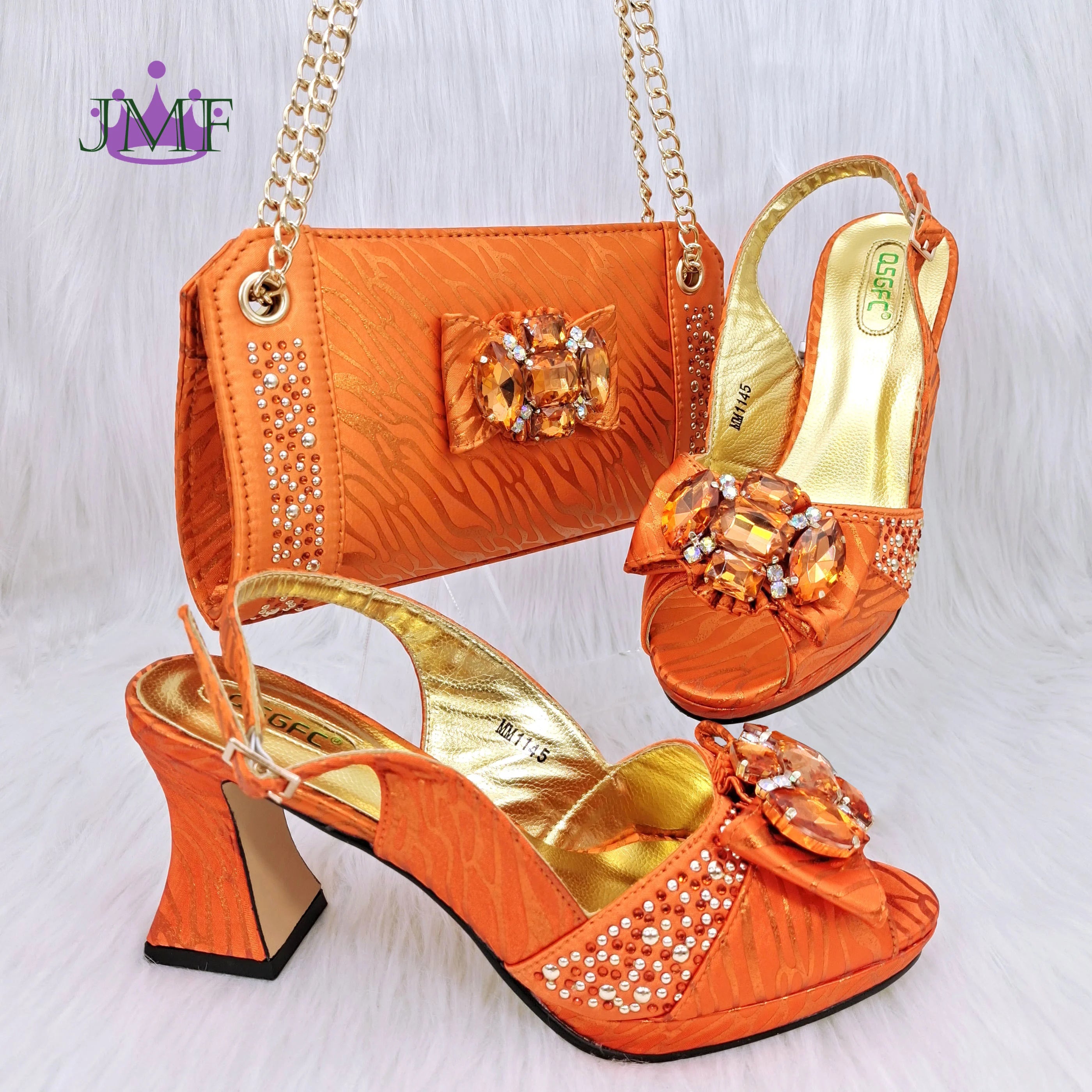 JMF Red Color Elegant lady Fashion Peep Toe Shoes Bride Comfortable Party Ladies Shoes and Bag Set for women