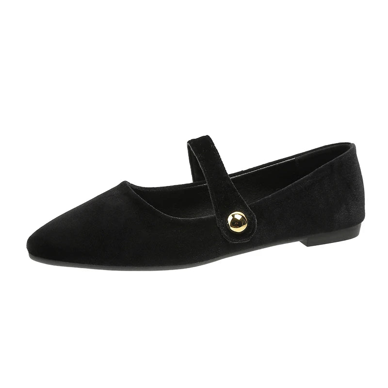 Spring Mary Jane Ballet Flats Shoes Woman Velvet Slip-on Women's Shoes Comfortable Soft Pointed Toe Flat Shoes for Women Zapatos