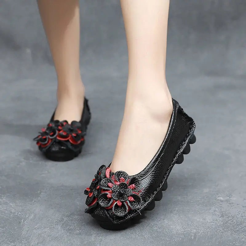 Green Loafers Women's Shoes Shockproof Ladies Ballet Flats Genuine Leather Shoes Woman Soft Moccasin Flat Slip On Walking Shoes