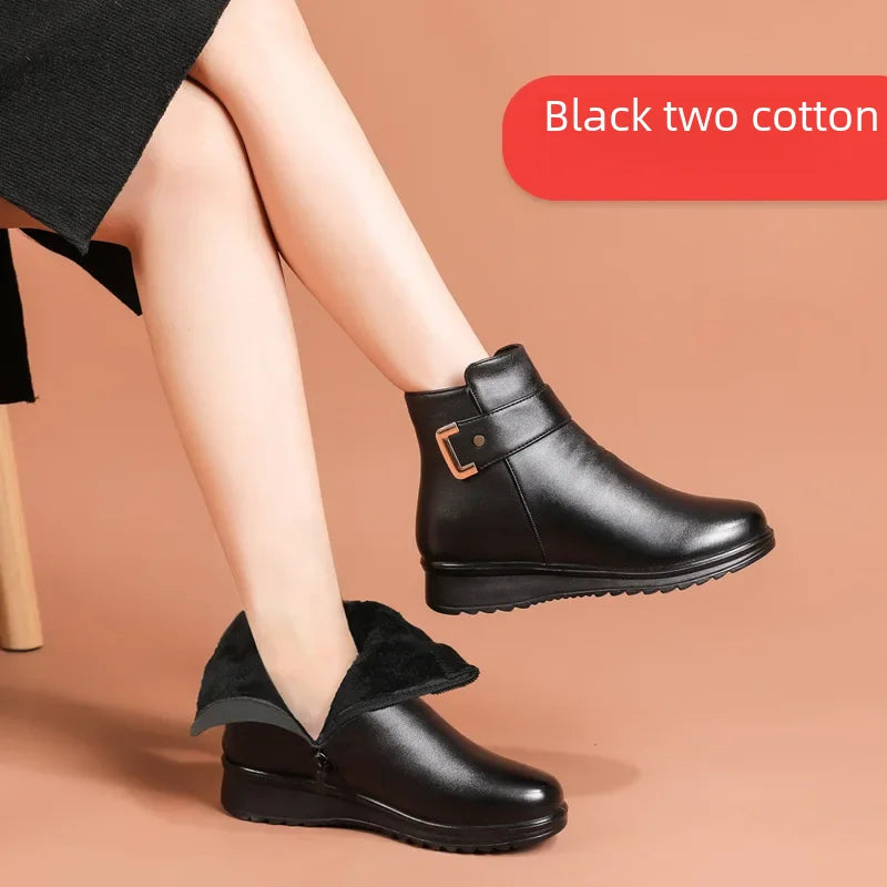Warm Cotton Winter Shoes Fleece-lined Anti-slip Autumn/winter Flat Mom Shoes Ideal For Elderly Middle-aged Women