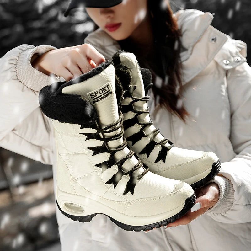 Moipheng Women Boots Winter Keep Warm Quality Mid-Calf Snow Boots Ladies Lace-up Comfortable Waterproof Booties Chaussures Femme