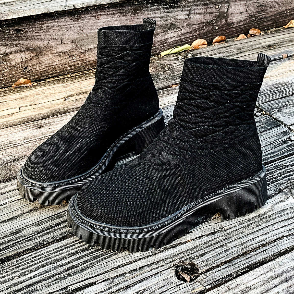 Women's Socks Shoes 2025 Spring Autumn New Fashion Breathable Casual Wedges Platform Ankle Boots Zapatos De Mujer Goth Boots