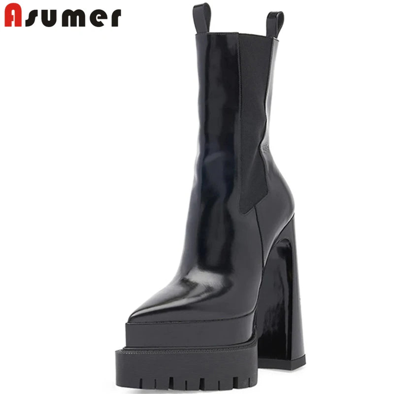 ASUMER 2024 Size 36-42 New Slip On Thick High Heels Boots Woman Microfiber Chelsea Ankle Boots Ladies Autumn Platform Shoes