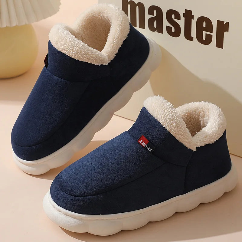 Comwarm Winter Fur Shoes Women Warm Men Shoes Outdoor Plush Shoes Indoor House Shoes Antiskid Platform Fuzzy Shoes Fur Boots