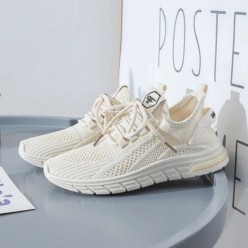 Women Fashion Casual Sneakers Comfortable Mesh Lace-Up Ladies Sport Shoes Women's Walking Mesh Flat Breathable Vulcanized Shoes