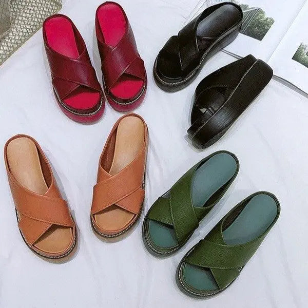 Women Sandals Platform Summer Slippers Wedge Mujer Breathable Thick Sole Slippers Casual High Heel Round Toe Ladies Sandalias