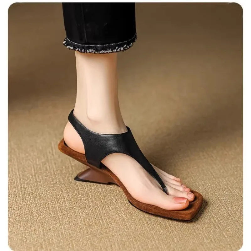 2024 Women's Sandals Summer New High Heels Square Head Clip Toe Abnormal-shaped Sandals Casual Fashion Comfortable Sandals