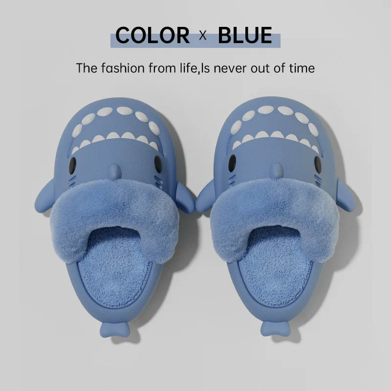 Men'S Winter Plush Shark Slippers Couple Adults Warm Fluffy Slides Soft Household Cartoon Indoor Detachable Home Cotton Shoes