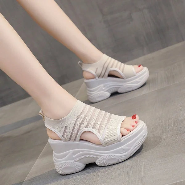Female Sandal 2023 Summer Comfort Shoes for Women Strappy Heels All-Match Cross-Shoes Clogs Wedge Increasing Height Girls Sports