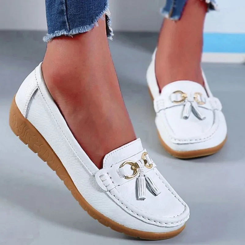 Women Flats Fashion Wedge Genuine Leather Ballerina Shoes Women Slip On Nurse Shoes Moccasins Breathable Shoes Female Plus Size