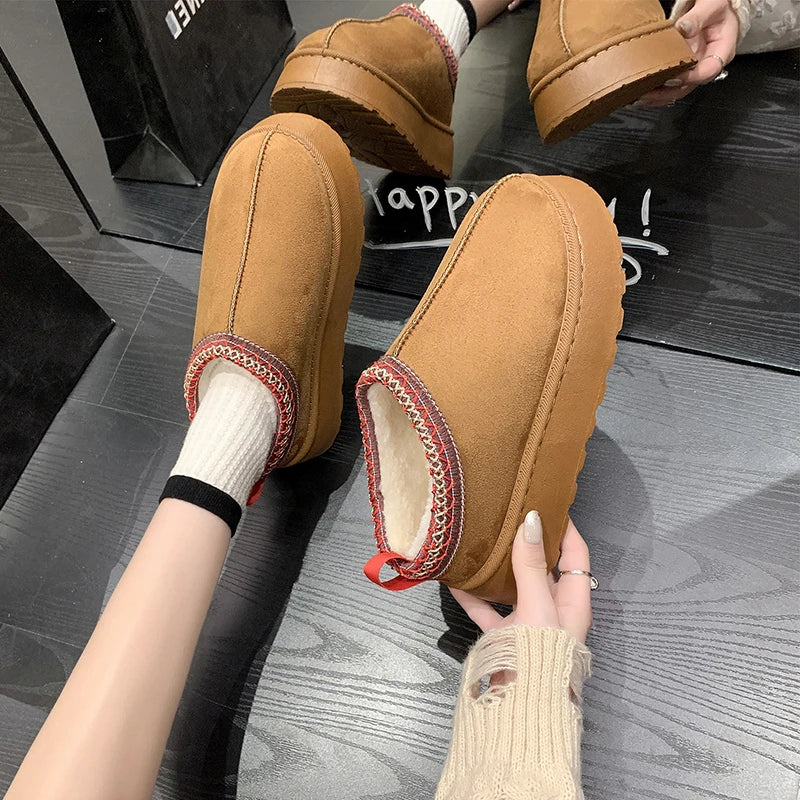 Designer Brand Snow Boots Winter New Women Cashmere Warm Thick Soles Without Heel-covered Cotton Shoes Female Chelsea Boots