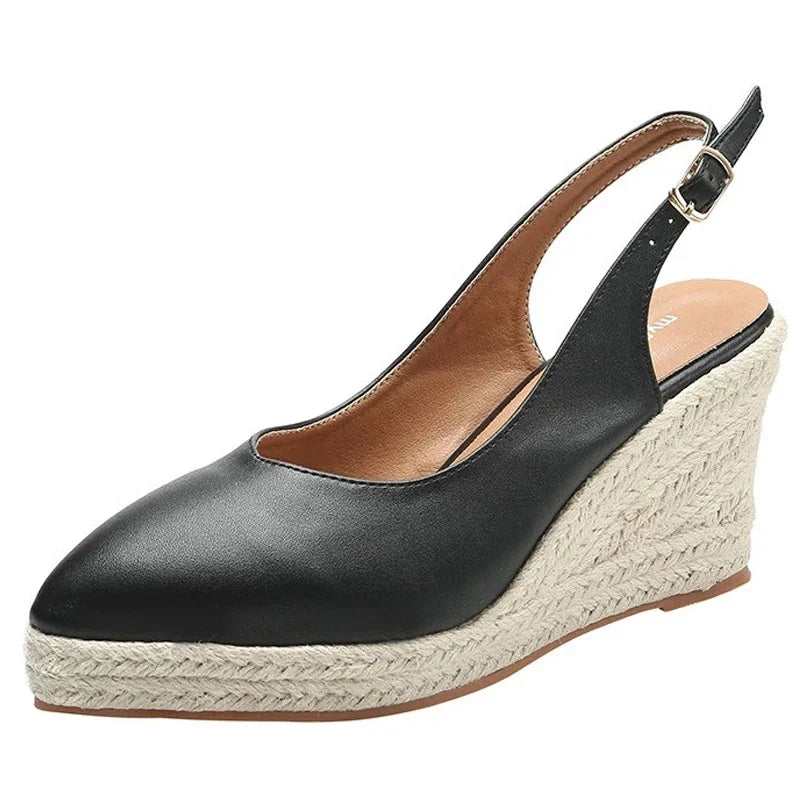 BEYARNE Princess Kate's Same Leather Wedge Single Shoes Women's Shallow Mouth Espadrilles Spring and Autumn New Sandals HighHeel