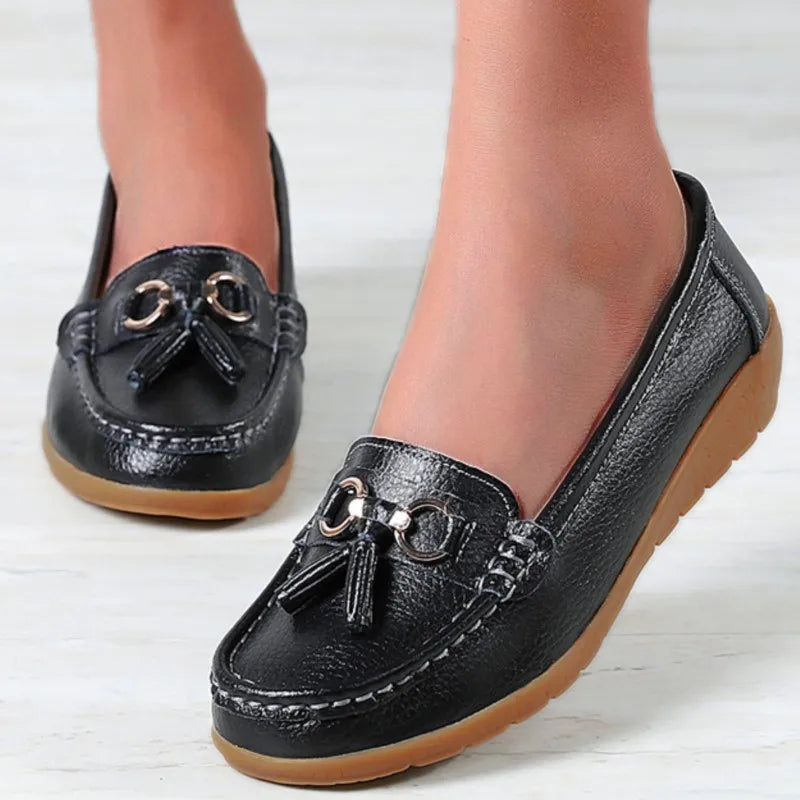 Women Flats Fashion Wedge Genuine Leather Ballerina Shoes Women Slip On Nurse Shoes Moccasins Breathable Shoes Female Plus Size