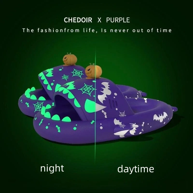 Christmas Halloween Shark Slippers Men's Women‘s Dark Flip-Flops Couples Festival Slides Adults Shoes