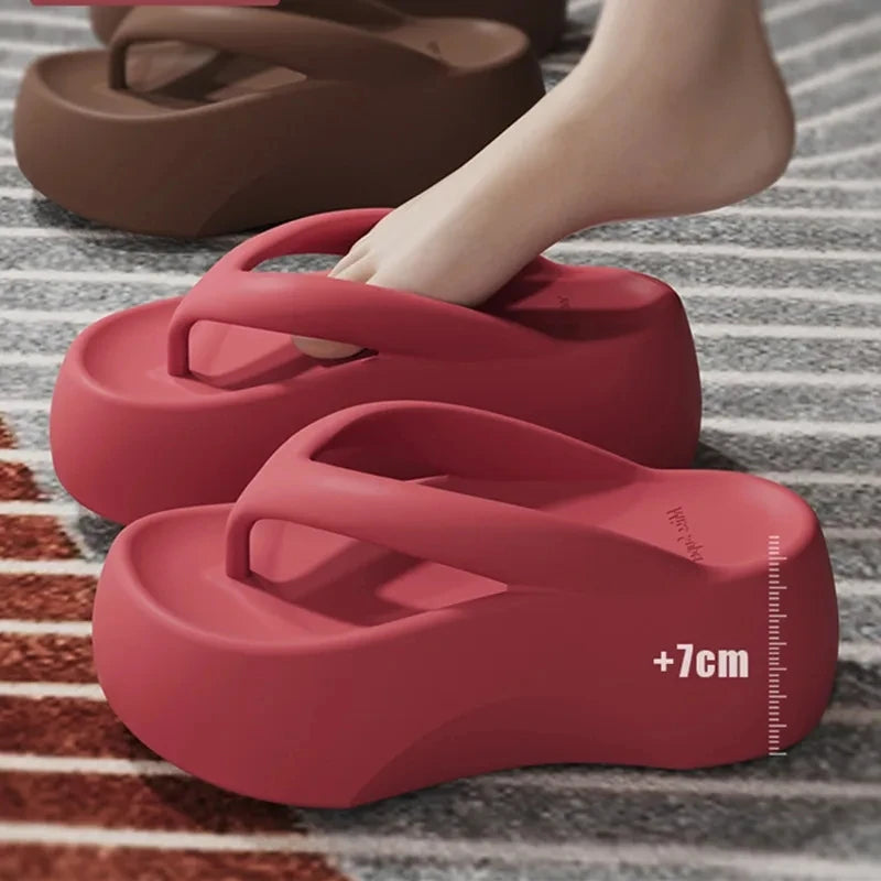 7.0 Thick Soles Raised Height Touching Character Slippers For Women To Wear Outdoors 2024 Summer Indoor Home Beach Slippers