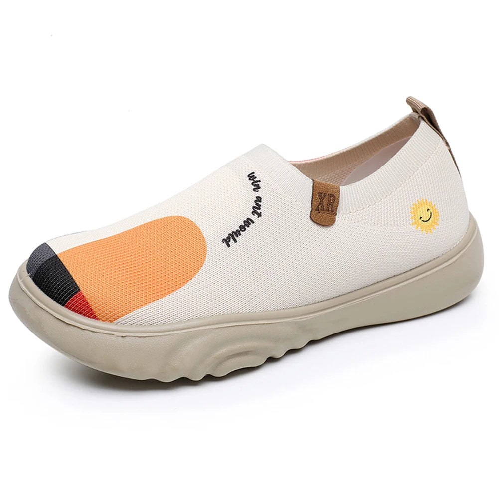 Fashion Man Women Driving Footwear Floral Art Slip-On Flats Breathable Anti-Slip Casual Walking Shoes Round Toe Painted Loafers