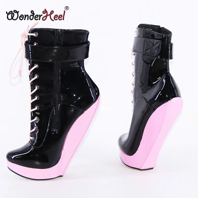 Wonderheel Nouvelle Extrême Talon Haut 18cm avec Plateforme de 3cm Bottes Cheville à Talon Wedge Multicolore Sexy Filles Boucles Sangles Bottes