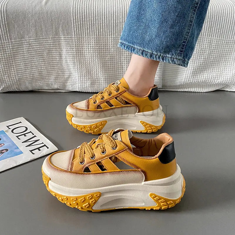 Sneakers Women Lady Lace Up Sport Breathable Casual Shoes Platform Woman Lady Running Flat Sneakers Height Increasing Shoes