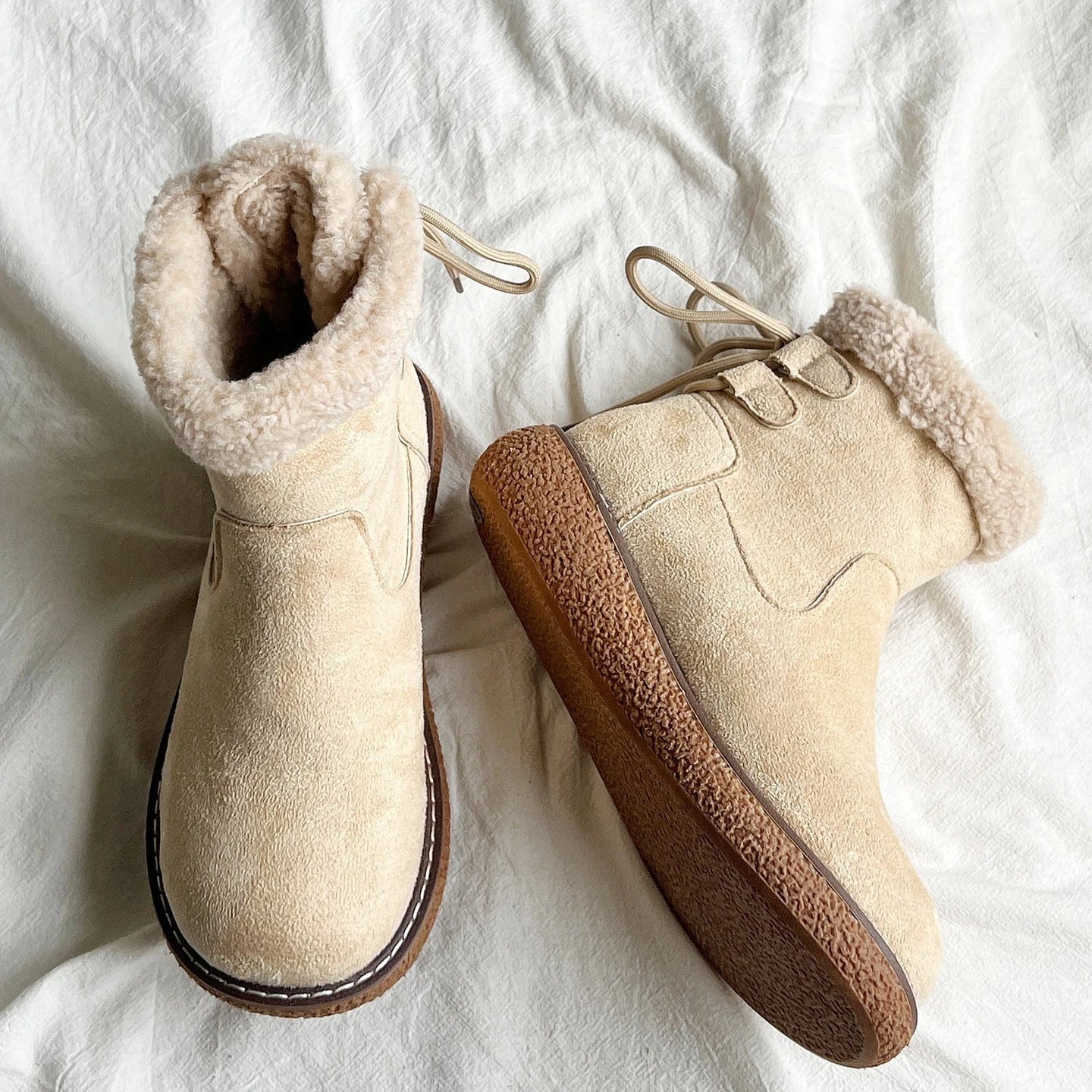 Flats Platform Snow Boots Woman Ankle Suede Warm Cozy Casual Shoes Women 2024 Trend Winter Short Plush Goth Zapatillas Female