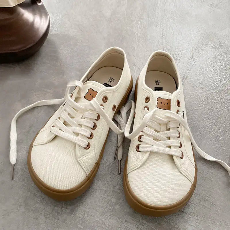 Woman Orthopedic Shoes Trend Girl Bear Harajuku Shoe Korea Wide Toe Canvas Shoes Women's Trainers Espadrilles Vulcanize Sneaker
