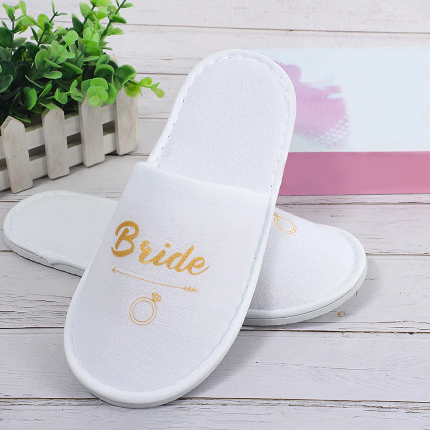 Personalised Wedding Bridal Party Slippers Bride / Bridesmaid Gift rose gold foil gold glitter Open Toes Slipper
