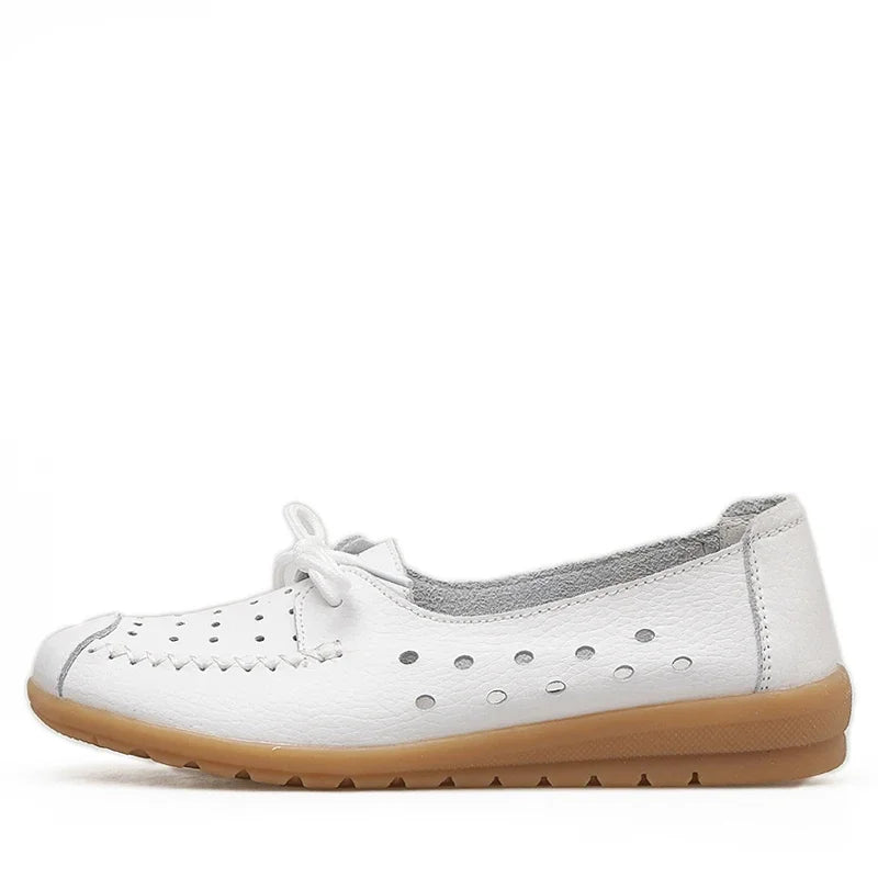 BEYARNE Summer women flats shoes women genuine leather shoes ladies Cutout Slip on ballet flats loafers ballerina flats