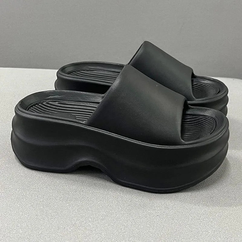 2024 New Elevated Soft Sole Anti Slip Women's Slippers Thick EVA Soft Sole Home Platform One Line Outwear Beach Summer Sandals
