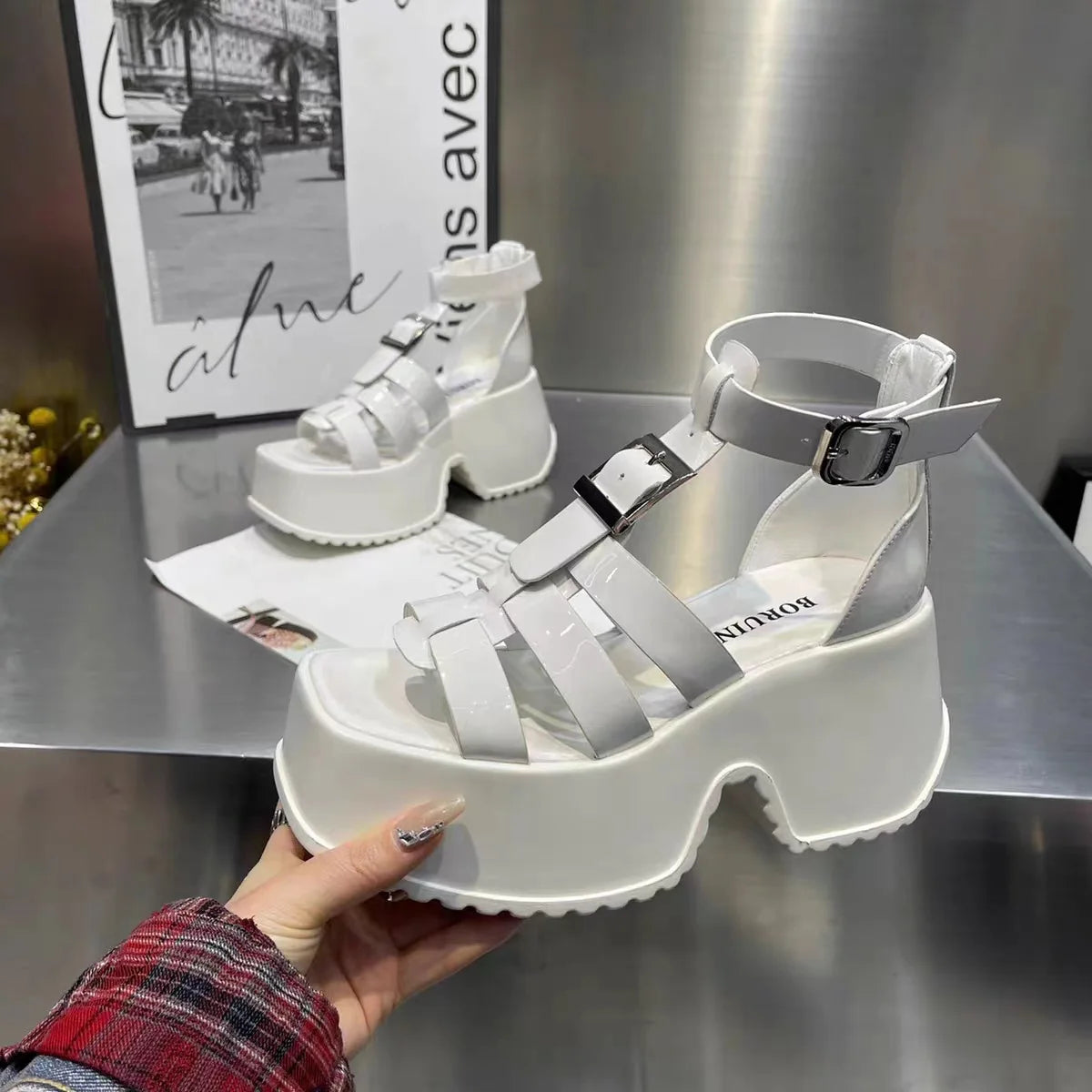 Brand New Design Goth Summer Sandals Women Platform Chunky High Heels Female Shoes Punk Thin Band 2023 Fashion Shoes For Woman