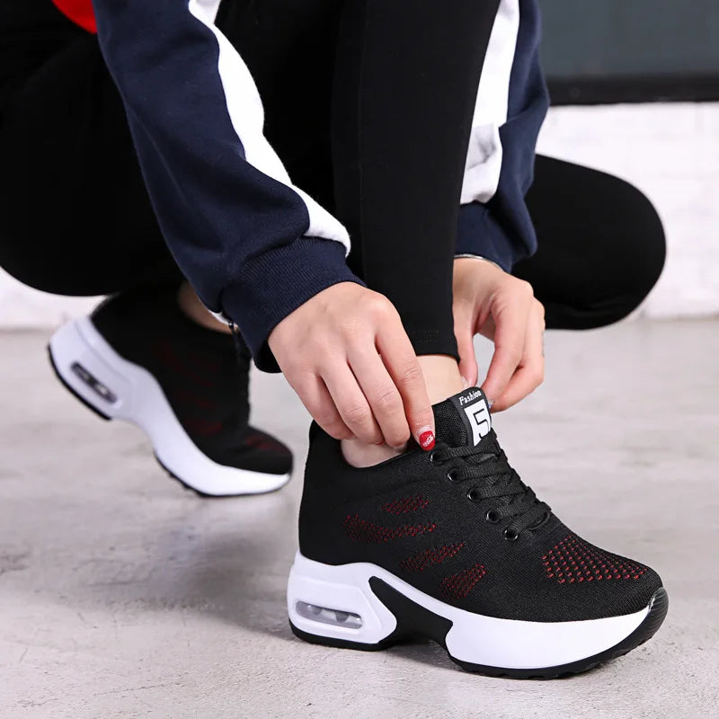Women's Platform Mesh Breathable Sneakers Womens Spring New Casual Wedge Basket Shoes Tennis Female Thick Woman Summer Trainers