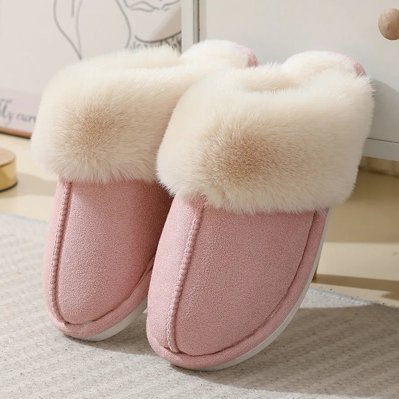 Winter Home Slippers Men and Women Couples Indoor and Outdoor Warm Slippers Cotton Fulffy Fur Slippers Non-Slip Unisex Shoes