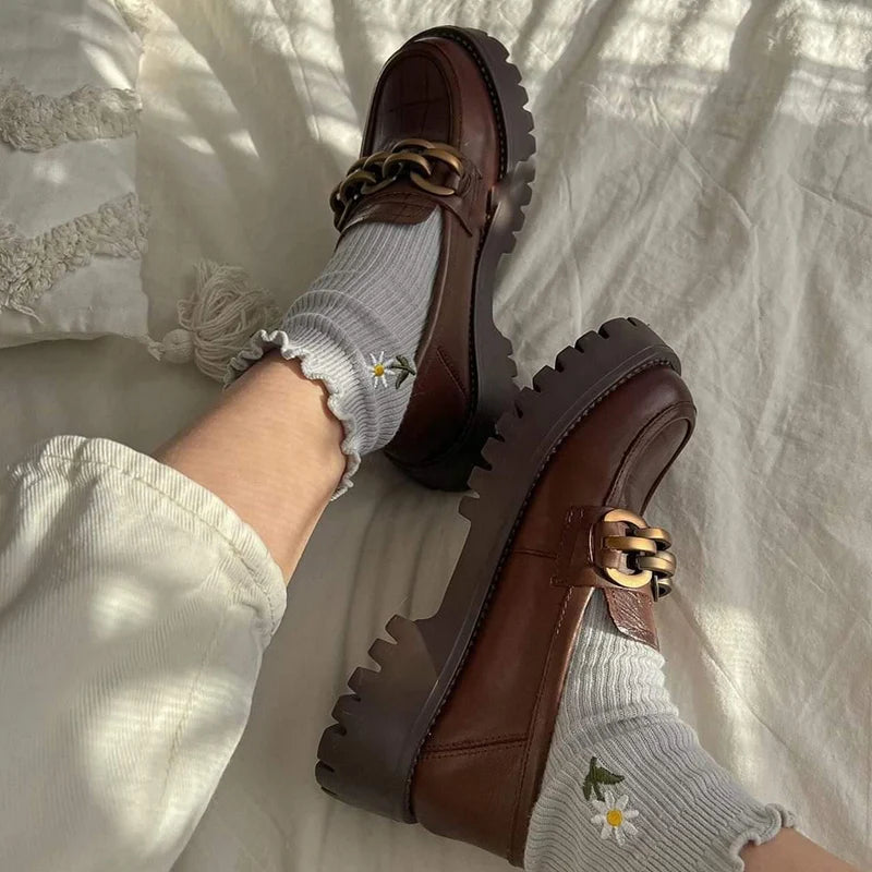 BeauToday Platform Loafers Women Genuine Cow Leather 2023 Fashion Metal Chain Slip on Female Official Flats Handmade J27748