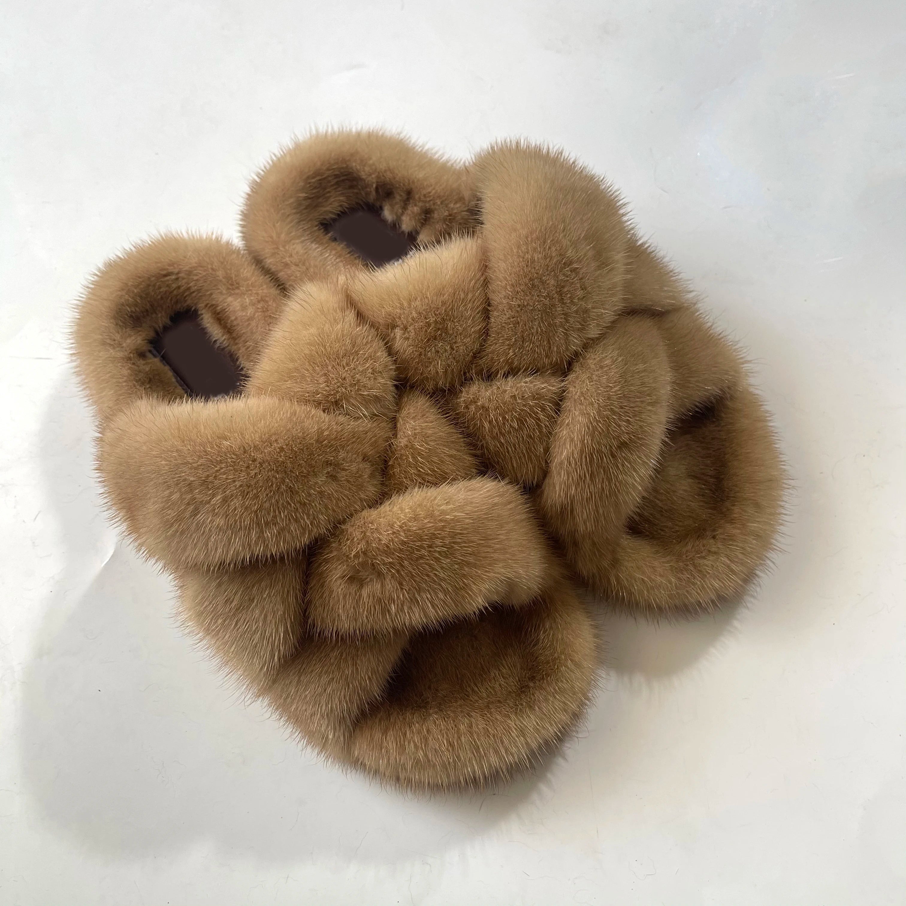 Women's Fur Slippers Women Luxury Designer Resort Fashion 100% Mink Leather Slippers Ladies Fur Shoes Flat Summer Fur Slides