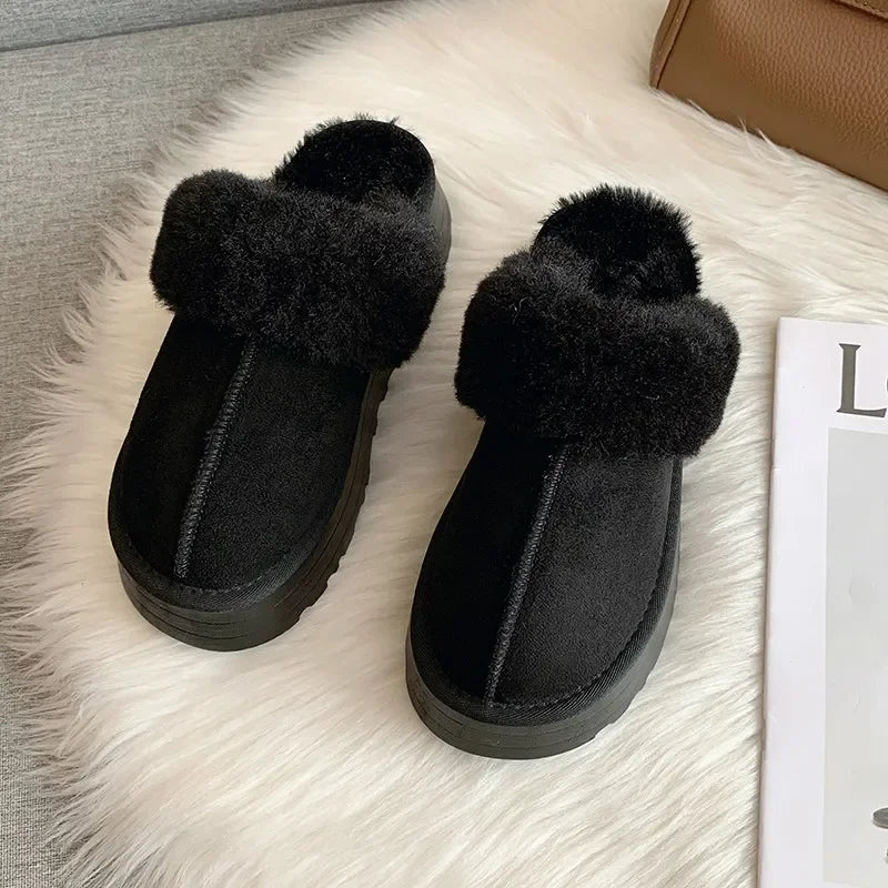 Fur Slippers Women Winter Plush Sandals Luxury Slip on Platform Slides Female Thick Sole Designer Cotton Home Shoes