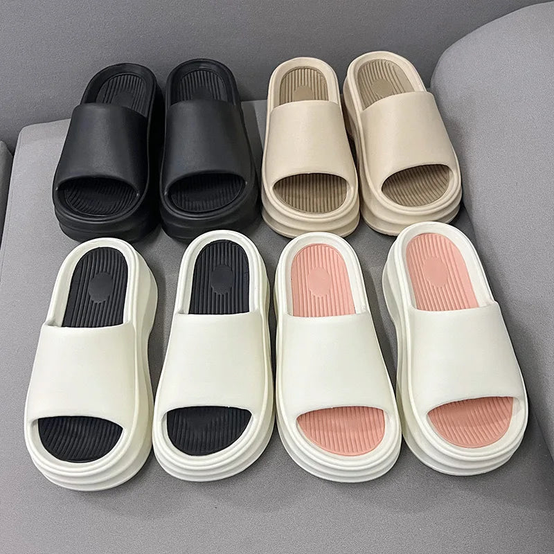2024 New Elevated Soft Sole Anti Slip Women's Slippers Thick EVA Soft Sole Home Platform One Line Outwear Beach Summer Sandals