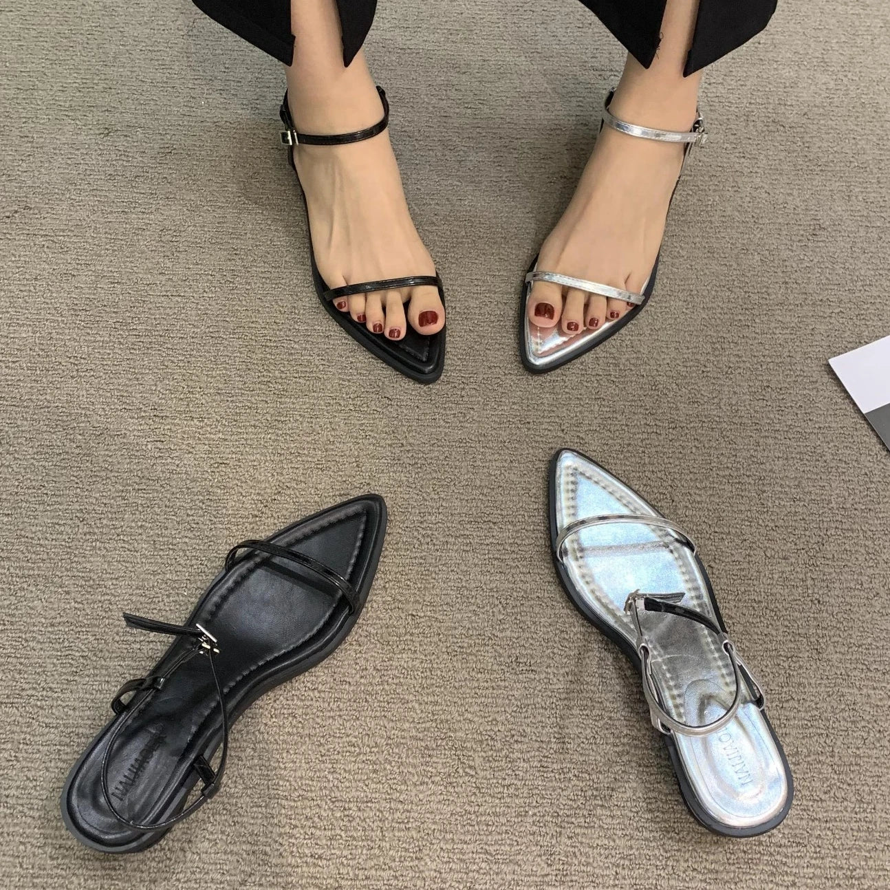 Women Sandals 2024 Summer New Fashion Pointed Toe High Heels Ladies Fashion Banquet Dress Low Heel Designer Women Sandals