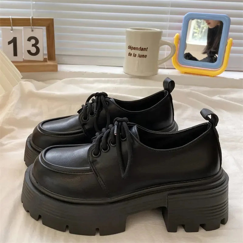 Chunky Platform Oxfords Shoes for Women 2025 spring Non Slip Lace Up Flats Woman Thick Bottom Patent Leather Gothic Shoes