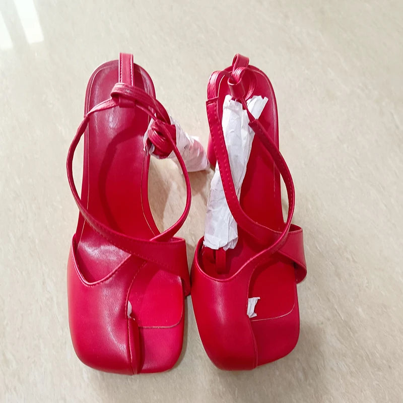 Summer spilt toe women sandals high heel lace up slides