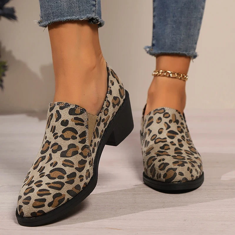 Fashion Leopard Print Loafers Woman 2024 Lightweight Slip On Walking Shoes for Women Plus Size Comfort Thick Heels Chelsea Shoes