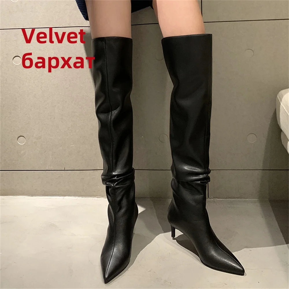 FEDONAS Tight High Boots Sexy Fashion Women Over-The-Knee Boots Autumn Winter Pointed Toe Genuine Leather High Heels Shoes Woman