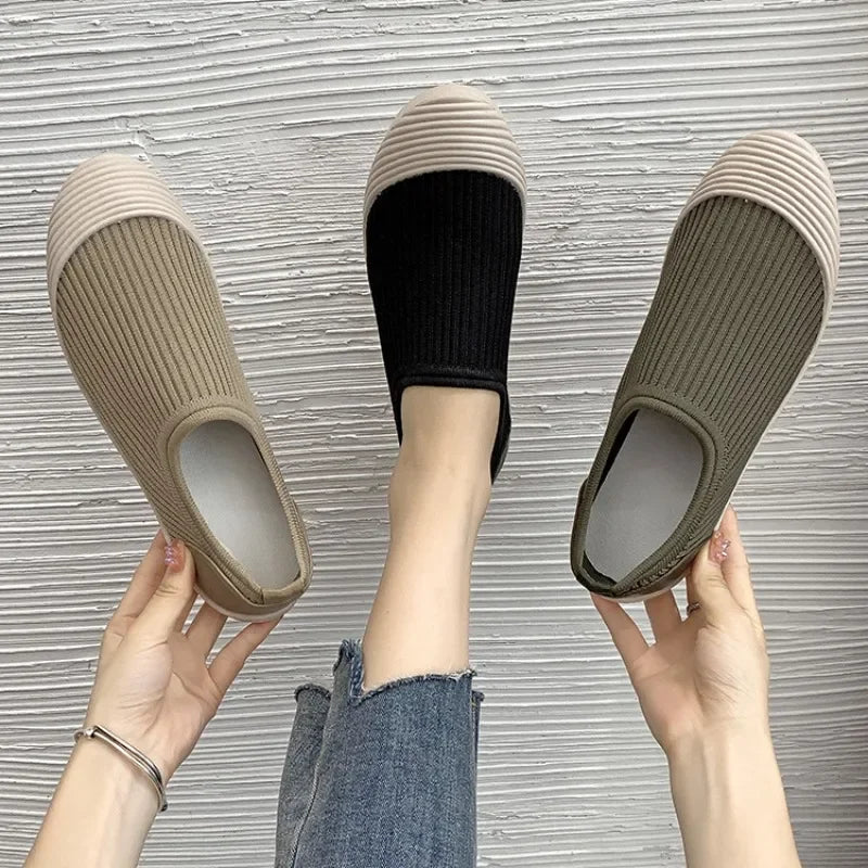 Flat Bottom Women Shoes Knitting Casual Flat Shoes Breathable Mesh Woman Designers Shoes Light Lady Ballets Flats Tenis De Mujer