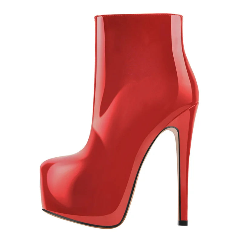 Onlymaker Women Ankle Boots Rounded Toe 16CM High Heel Black Side Zipper Slim Fashion Matte Plus Size Warm Winter Booties