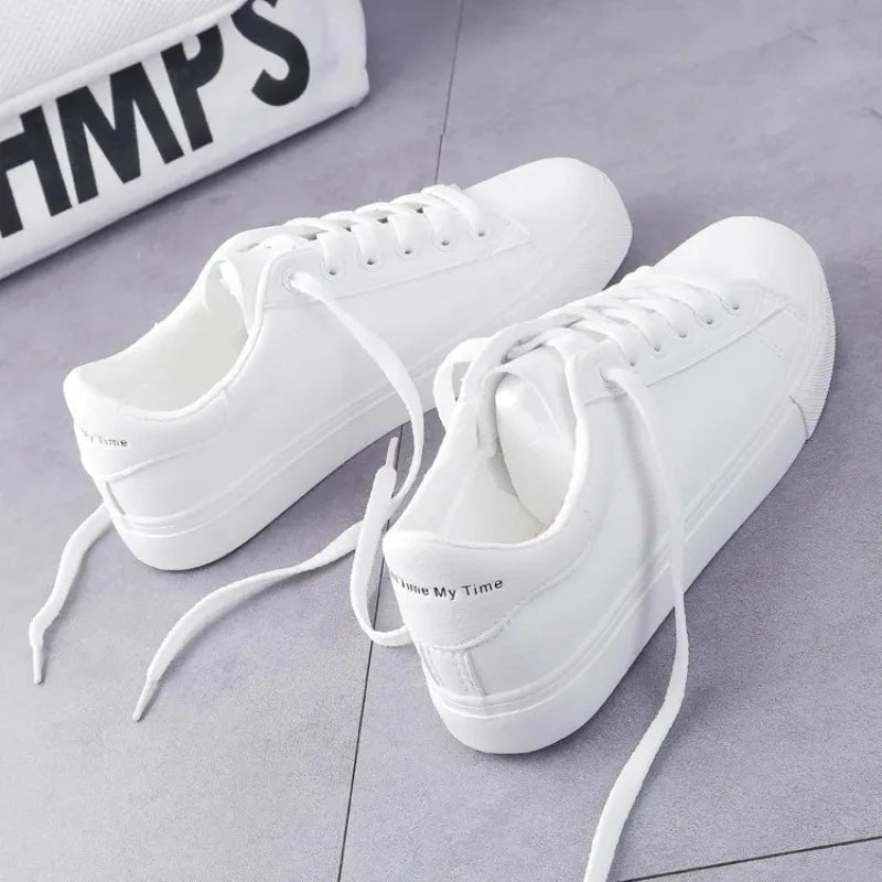 2024 New Women Sneakers Fashion Breathble Vulcanized Shoes Pu Leather Platform Shoes White Lace Up Casual Shoes Zapatos Mujer